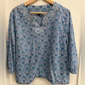 Talbots Blue and White Floral Blouse XL Petite